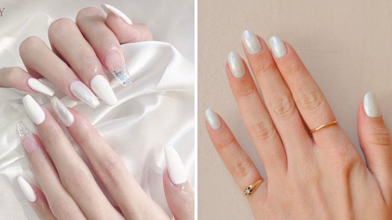 Mẫu nail cô dâu màu trắng đơn thuần