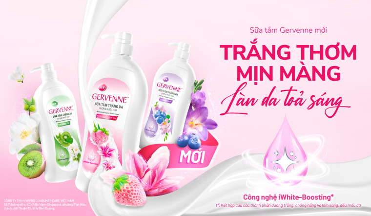 Trắng thơm mịn màng với bộ sản phẩm sữa tắm Gervenne mới