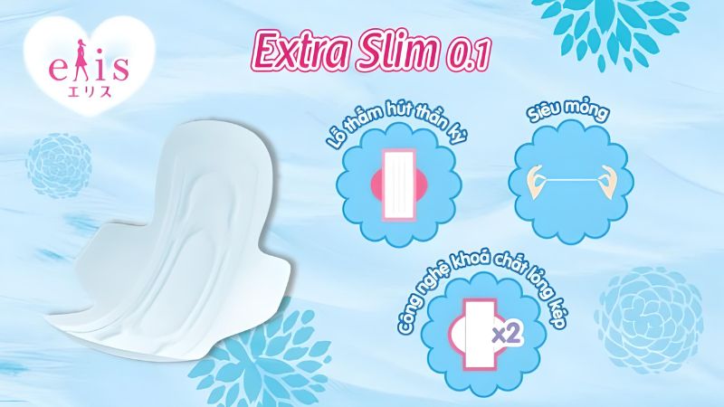 Băng vệ sinh Elis Extra Slim 0.1 sở hữu công thức kép chống tràn hiệu quả