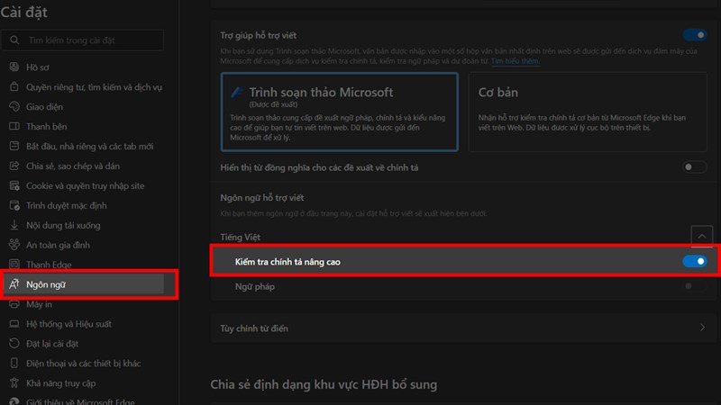 Cách bật kiểm tra chính tả trong Microsoft Edge