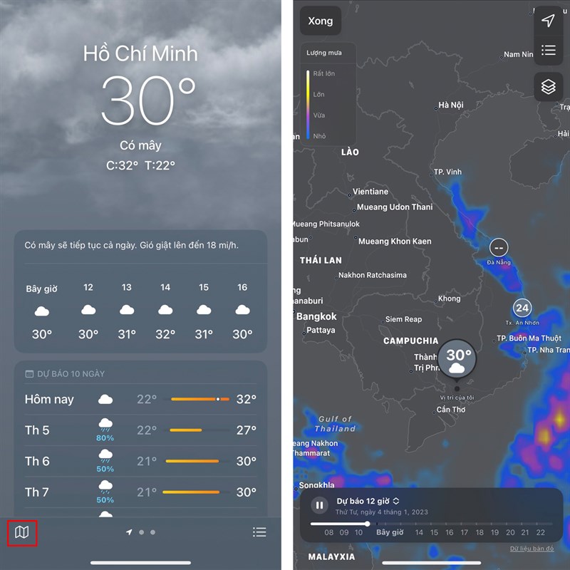 Cách hiển thị bản đồ thời tiết ẩn trên iPhone