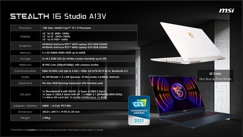 MSI giới thiệu dòng laptop Stealth Studio tại CES 2023 MSI giới thiệu dòng laptop Stealth Studio tại CES 2023