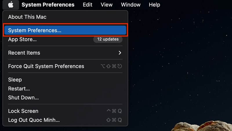 Mở cài đặt hệ thống