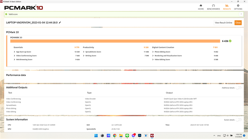 Điểm PCMark 10 của ASUS TUF Dash F15 2022. Điểm PCMark 10 của ASUS TUF Dash F15 2022.