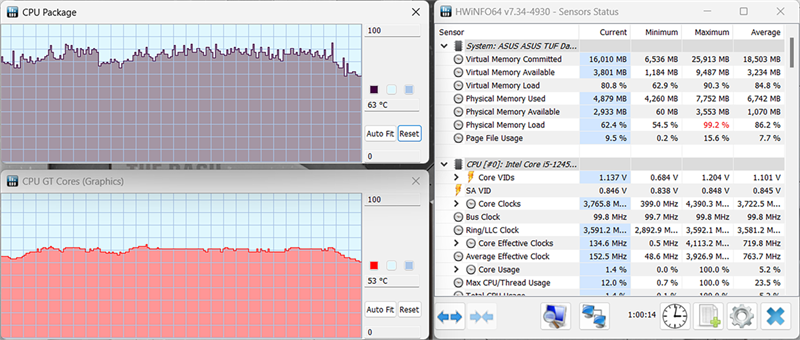 Đo tản nhiệt của ASUS TUF Dash F15 2022 bằng phần mềm HWINFo64. Đo tản nhiệt của ASUS TUF Dash F15 2022 bằng phần mềm HWINFo64.