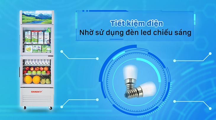 Tủ mát Sanaky có hệ thống đèn LED giúp tiết kiệm điện năng