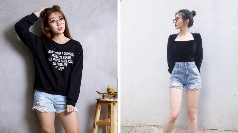 Phối áo thun tay dài với quần short