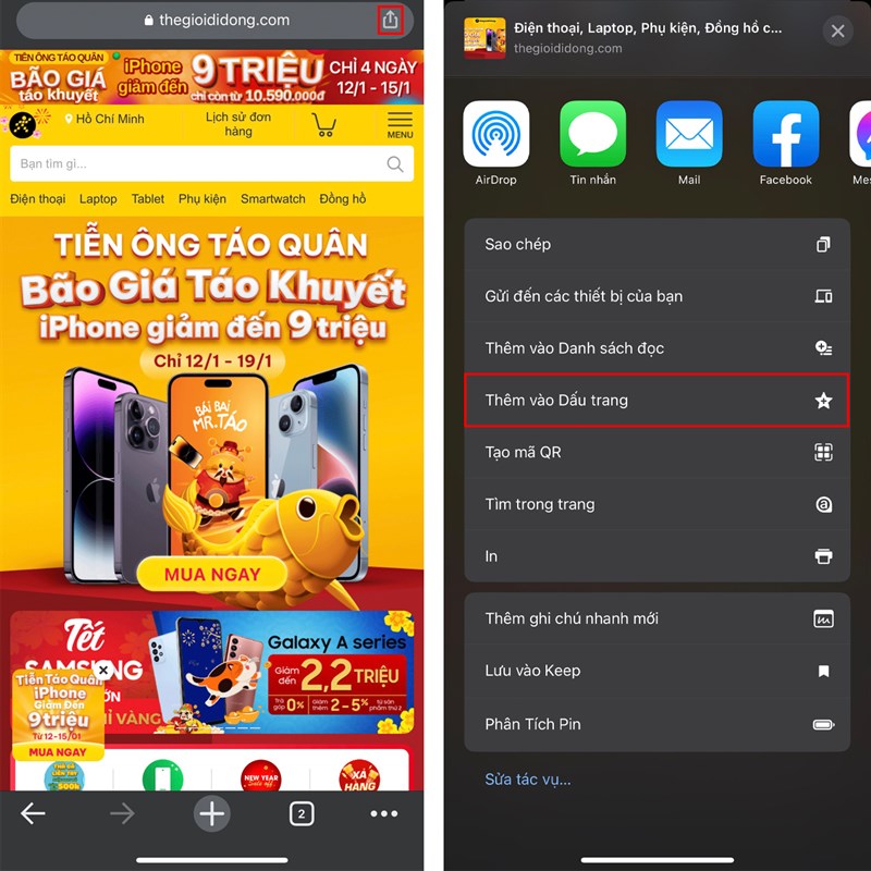 Cách đánh dấu trang trên Chrome điện thoại
