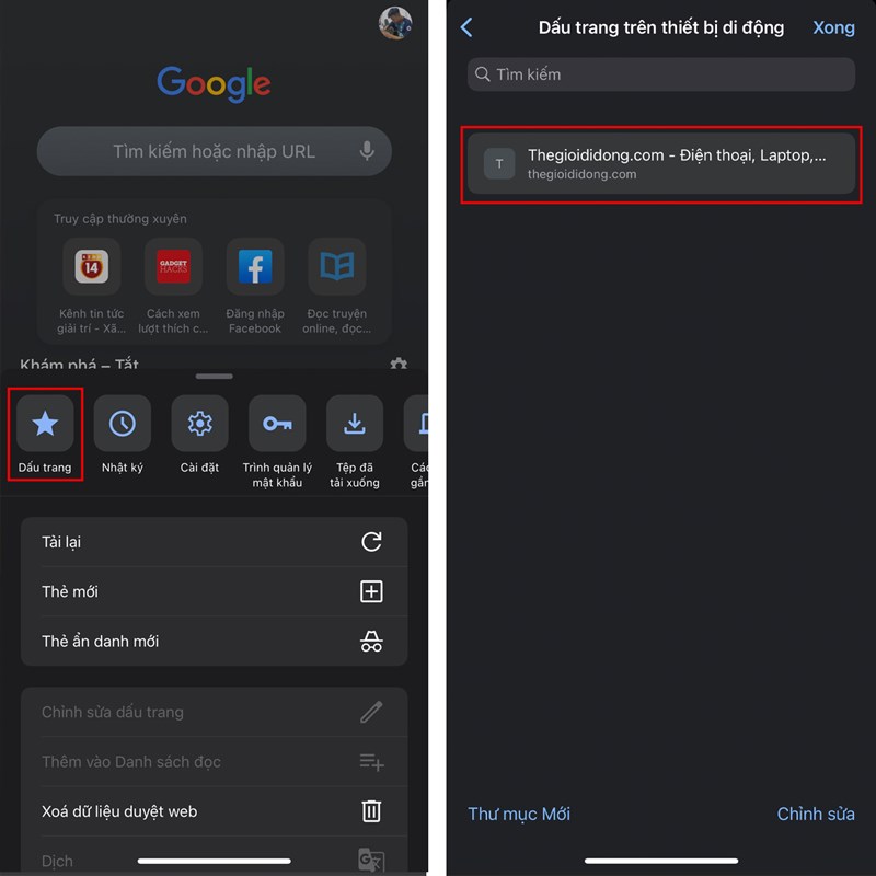 Cách đánh dấu trang trên Chrome điện thoại