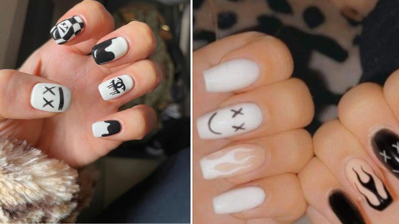 Sơn móng tay màu đen trắng | Diseños de uñas mate, Diseño de uñas mate,  Manicura de uñas