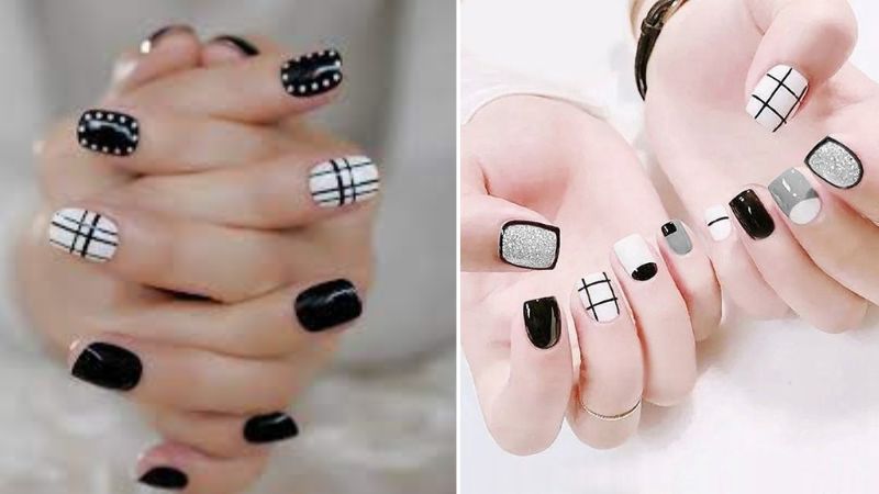 Bộ móng tay Nail box thiết kế màu đen trắng thương hiệu Cha Nel C |  Lazada.vn