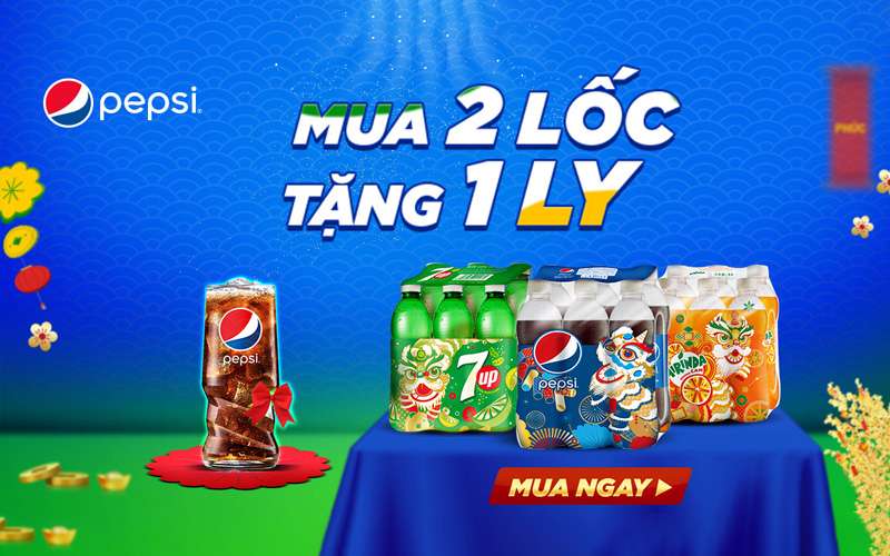 Từ 7/1 – 31/1/2023, mua 2 lốc nước ngọt 7UP, MIRINDA, PEPSI tặng 1 ly xoắn