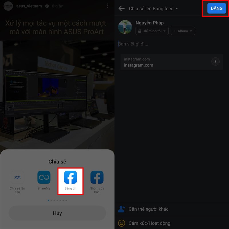 Cách chia sẻ tin Instagram của người khác lên Facebook