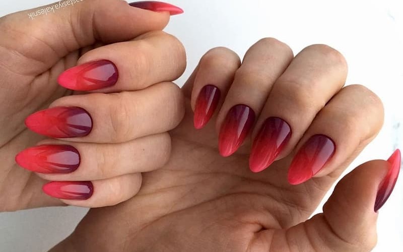 Nail màu đỏ ombre cho làn da ngăm