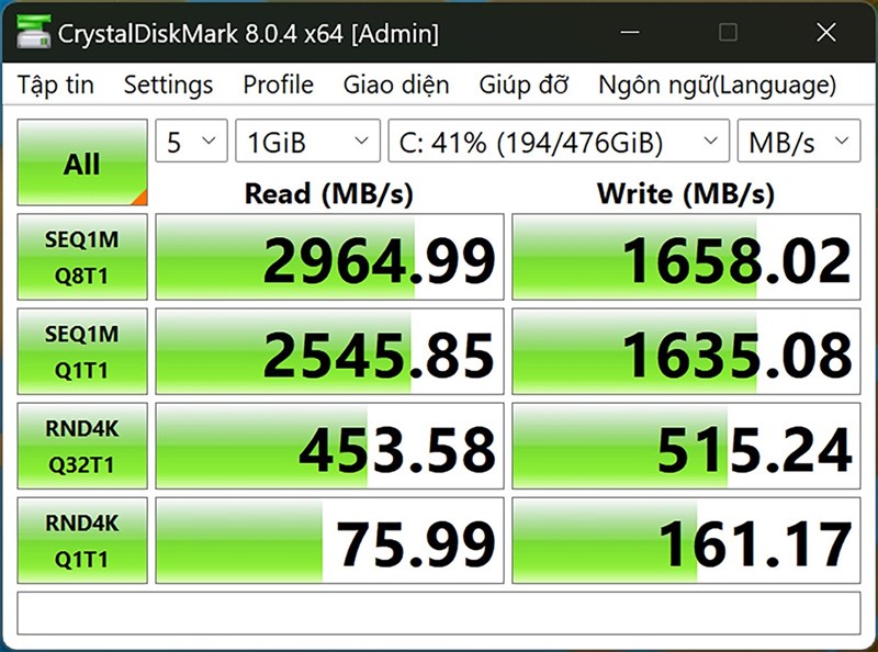 Điểm Crystal Diskmark của Vivobook Pro 15 OLED. Điểm Crystal Diskmark của Vivobook Pro 15 OLED.