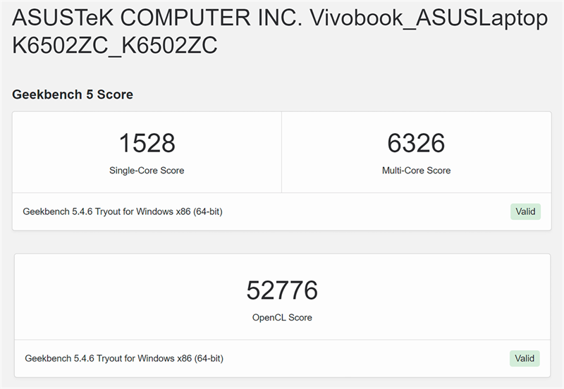 Điểm GeekBench 5 của Vivobook Pro 15 OLED. Điểm GeekBench 5 của Vivobook Pro 15 OLED.