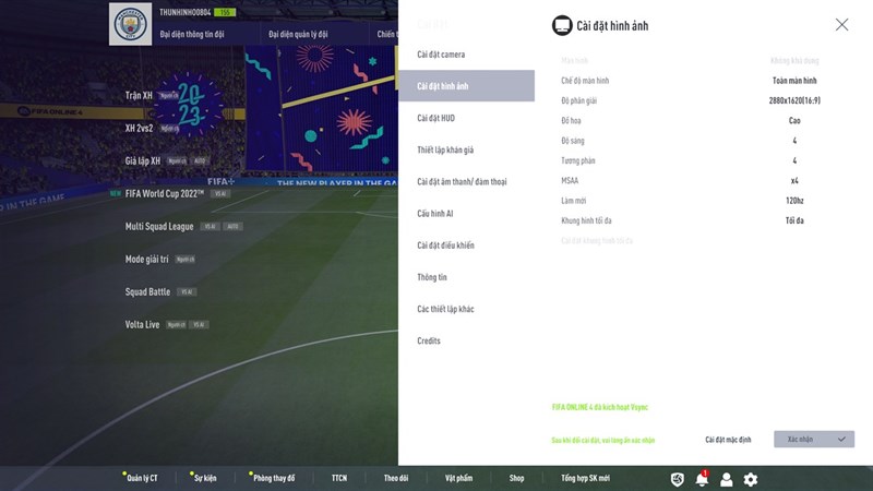 Thiết lập đồ họa trong game FIFA Online 4 mà mình chỉnh với Vivobook Pro 15 OLED. Thiết lập đồ họa trong game FIFA Online 4 mà mình chỉnh với Vivobook Pro 15 OLED.