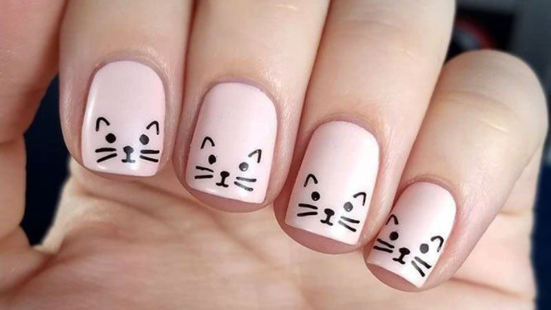 Mẫu nail mặt mèo đơn giản