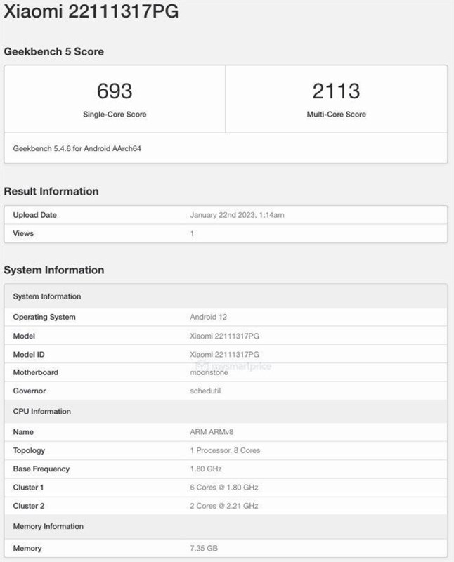 Thông tin của POCO X5 trên Geekbench