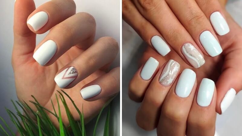 Nail màu trắng họa tiết nổi bật