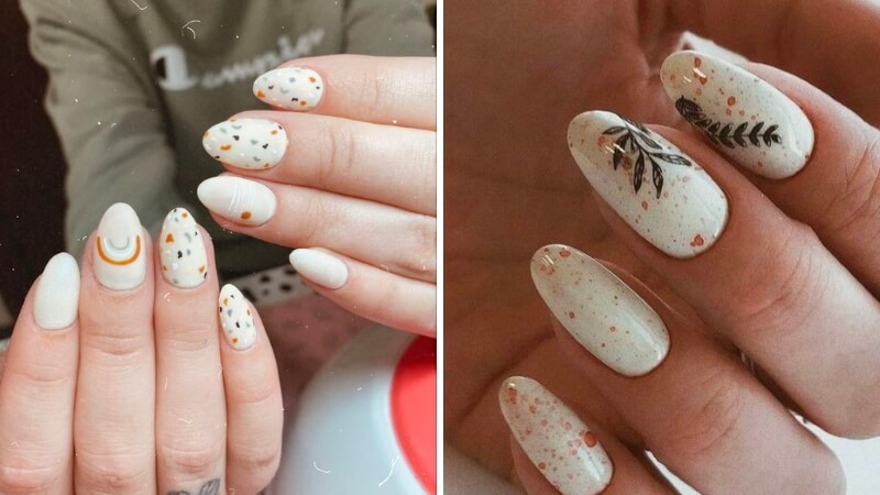 Nail màu trắng họa tiết cách điệu