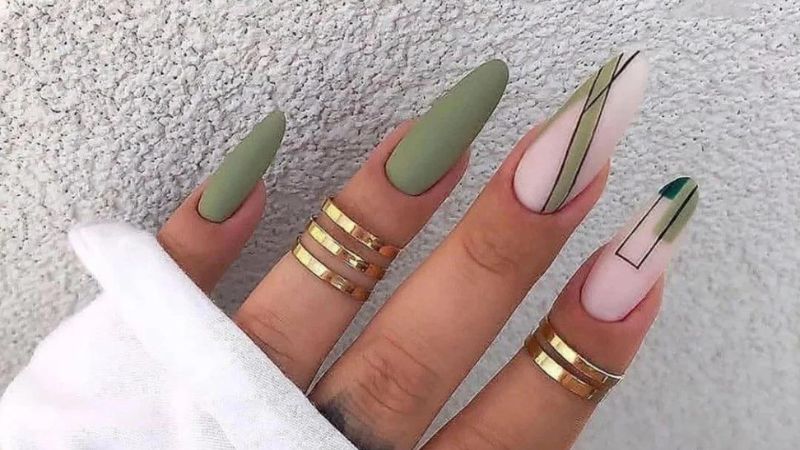 Nail xanh rêu tinh tế