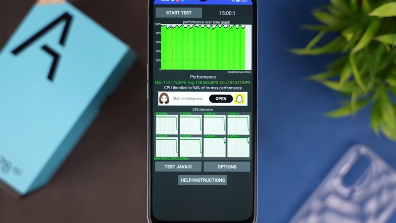 Sau 15 phút kiểm tra độ ổn định với CPU Throttle thì OPPO A78 5G có thể giữ được mức hiệu năng trung bình khoảng hơn 90% Sau 15 phút kiểm tra độ ổn định với CPU Throttle thì OPPO A78 5G có thể giữ được mức hiệu năng trung bình khoảng hơn 90%