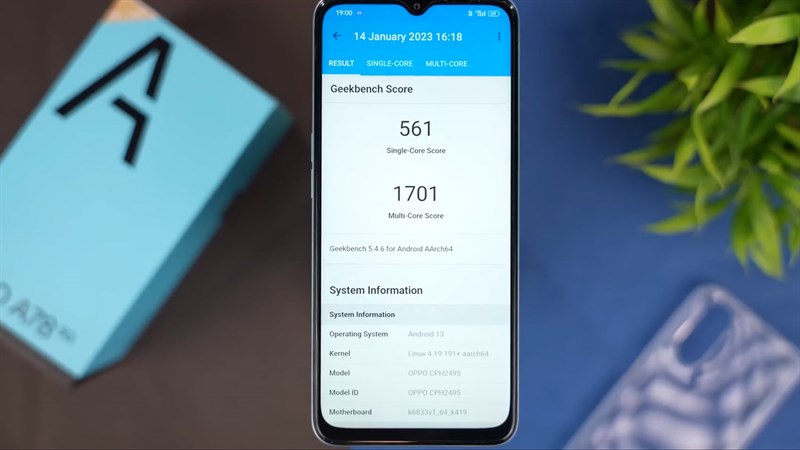 OPPO A78 5G có 561 điểm đơn nhân và 1.701 điểm đa nhân khi được chấm với phần mềm GeekBench 5 OPPO A78 5G có 561 điểm đơn nhân và 1.701 điểm đa nhân khi được chấm với phần mềm GeekBench 5