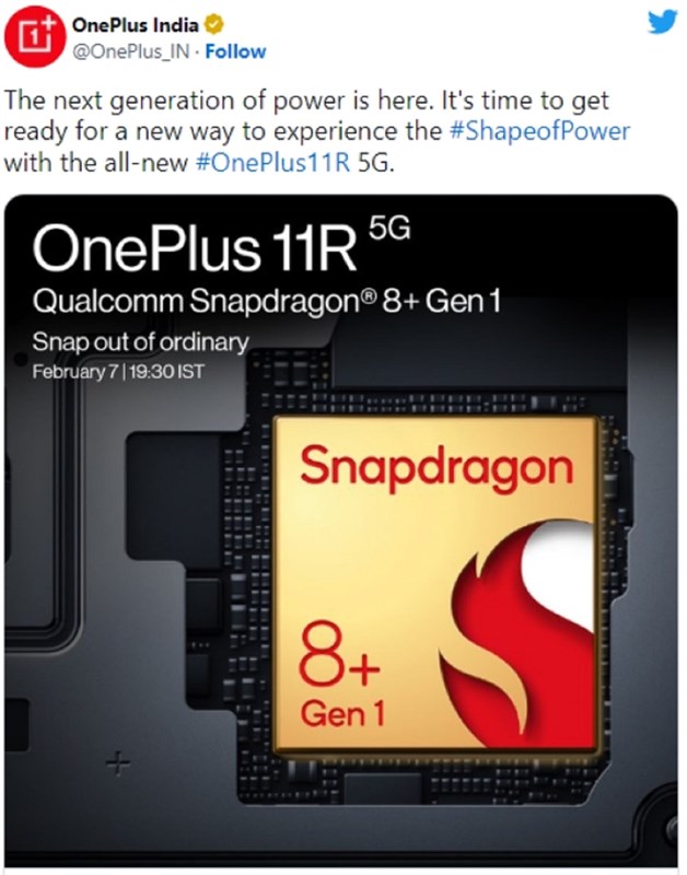 OnePlus Ấn Độ xác nhận vi xử lý có mặt trên OnePlus 11R kèm ngày ra mắt