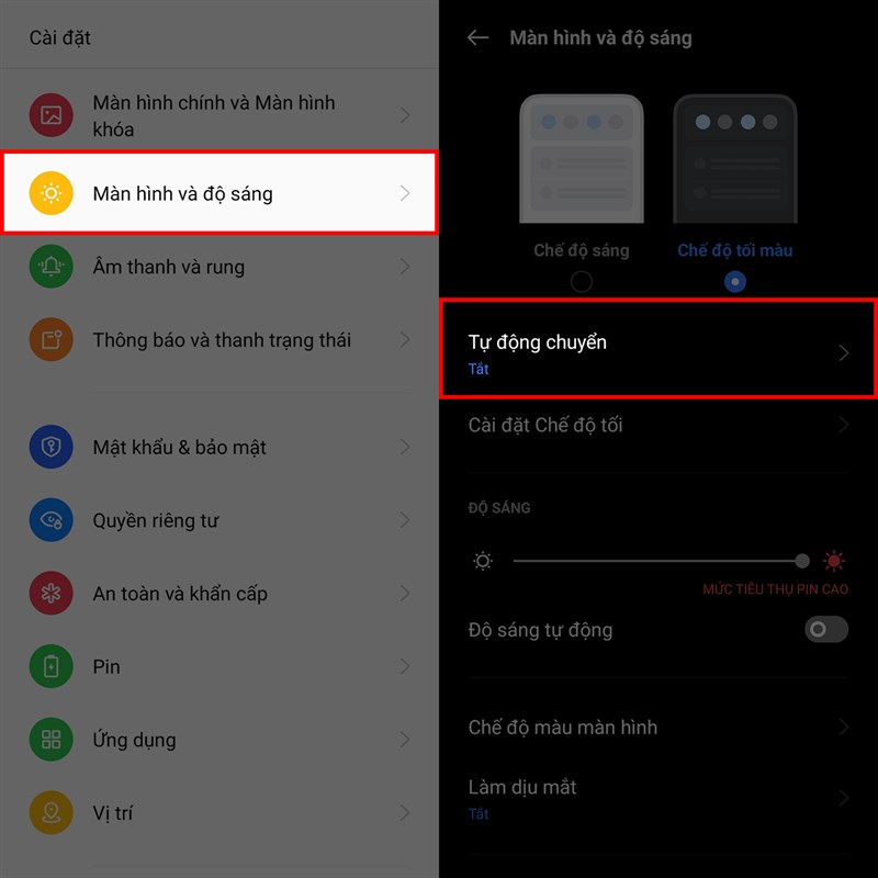 Hướng dẫn cách bật tối theo thời gian trên realme 10 Hướng dẫn cách bật tối theo thời gian trên realme 10