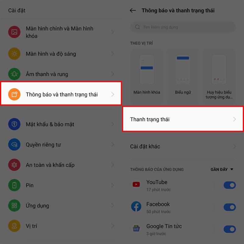 Cách bật icon thông báo trên realme 10