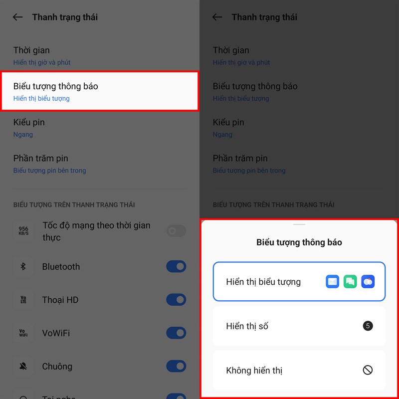 Cách bật icon thông báo trên realme 10