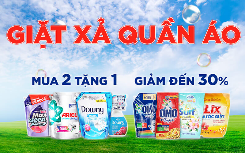 Từ 01/02 – 16/02/2023, giặt xả quần áo giảm đến 30%, mua 2 tặng 1