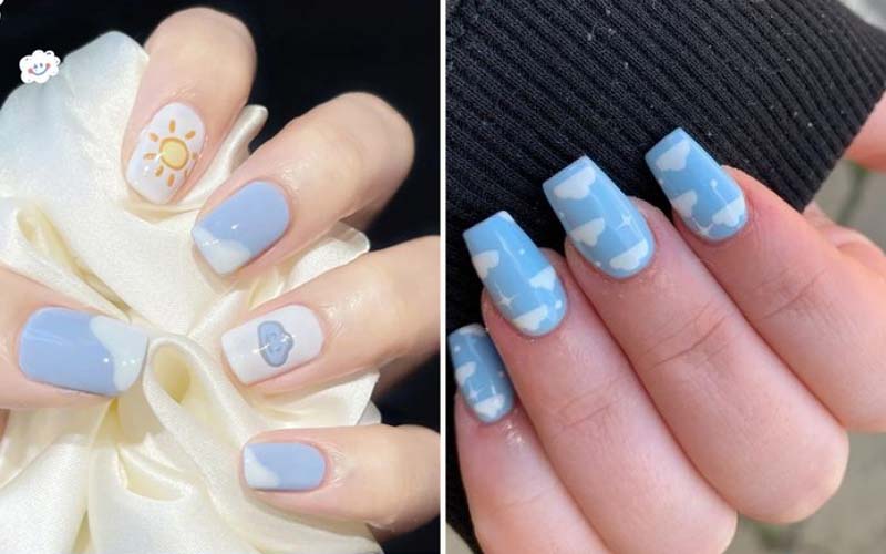 Sơn thạch nail họa tiết bầu trời tươi mát