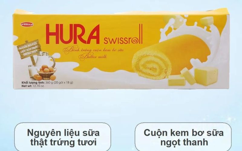 Bánh trứng cuộn kem bơ sữa Hura Swissroll