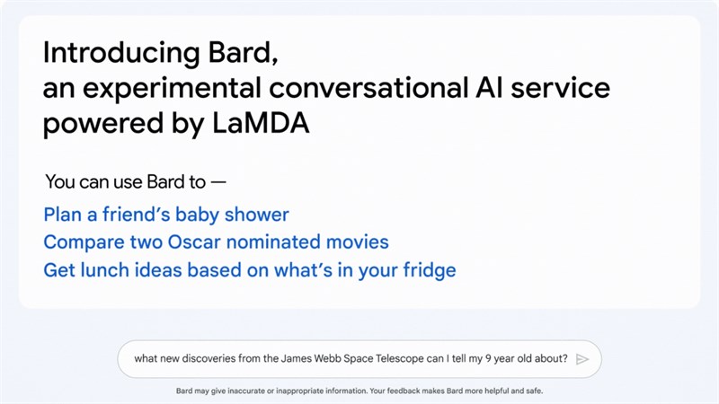 Bard của Google dùng mô hình ngôn ngữ LaMDA Bard của Google dùng mô hình ngôn ngữ LaMDA
