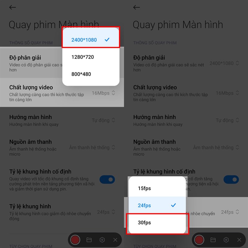 Cách chỉnh chất lượng quay video màn hình Xiaomi