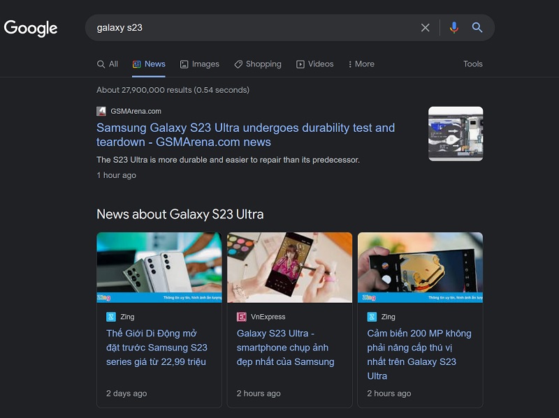 Có hơn 27 triệu kết quả trong chưa đến 1 giây cho cụm từ Galaxy S23