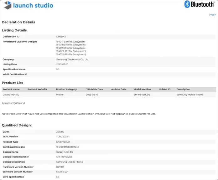Sản phẩm gần đây đã xuất hiện trên trang chứng nhận Bluetooth SIG