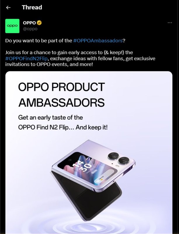 Bài đăng của OPPO trên trang Twitter chính thức