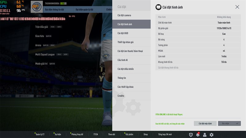 Thiết lập đồ họa game FIFA Online 4 trên Acer Nitro 5 Tiger AN515 58 773Y.