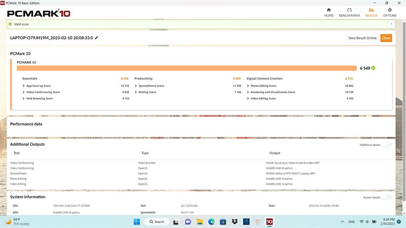 Điểm PCMark 10 trên Acer Nitro 5 Tiger AN515 58 773Y.
