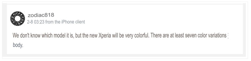 Rò rỉ trên Weibo cho biết Sony sắp ra mắt smartphone 7 màu sắc Rò rỉ trên Weibo cho biết Sony sắp ra mắt smartphone 7 màu sắc