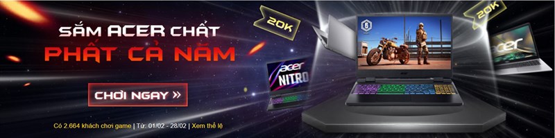 Tháng Acer: Chơi minigame cơ hội trúng thẻ cào điện thoại cực nhanh