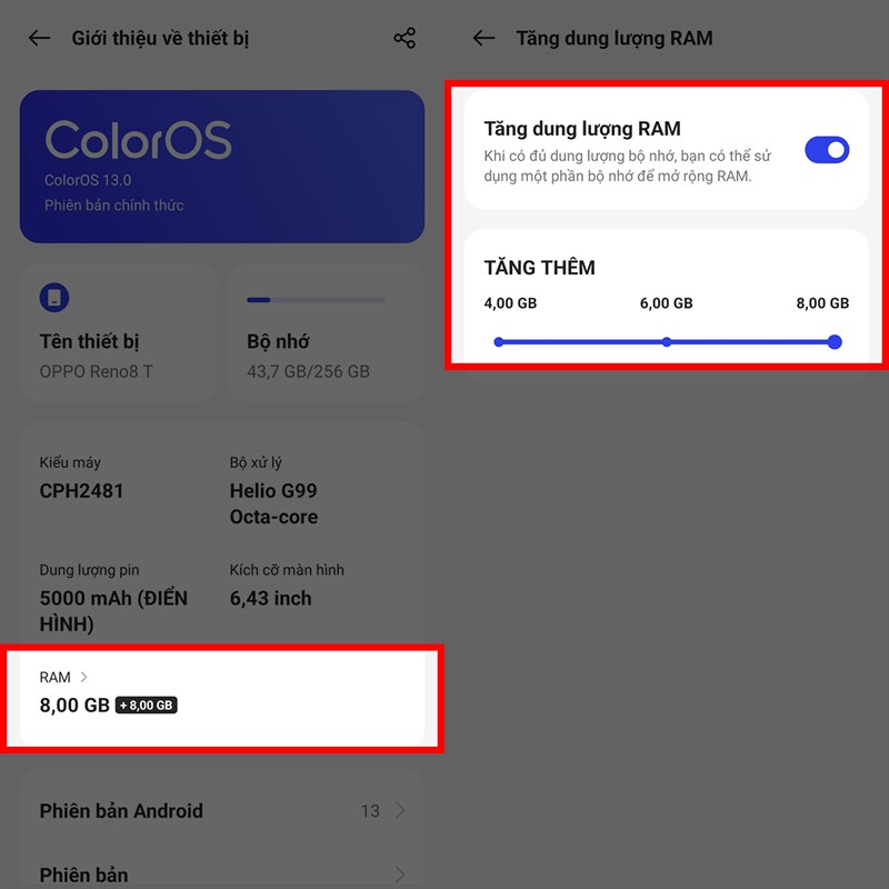 Cách chỉnh RAM ảo trên OPPO Reno8 T