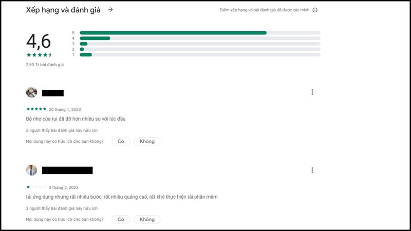 Coi đánh giá của người dùng khác về ứng dụng để nhận biết Coi đánh giá của người dùng khác về ứng dụng để nhận biết