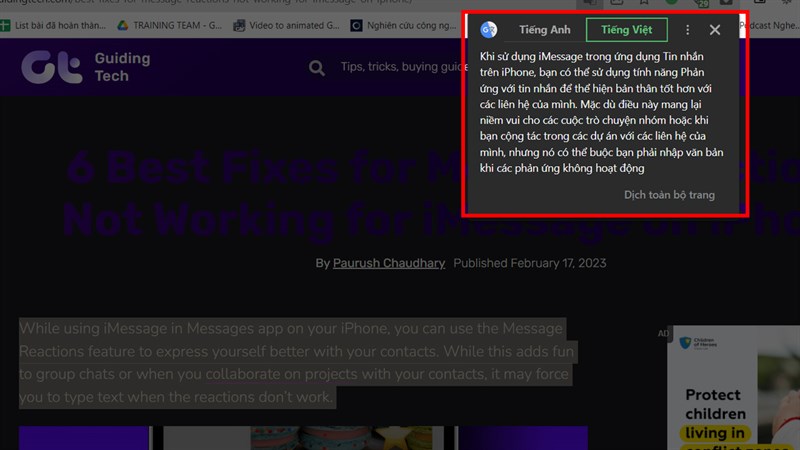 Cách dịch đoạn văn bản sang tiếng Việt trên Chrome