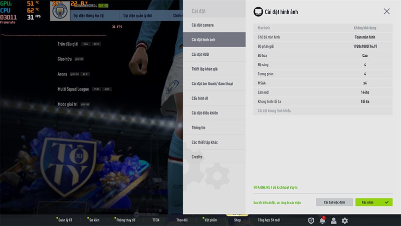 Thiết lập đồ họa game FIFA Online 4 trên ASUS ROG Strix G15 (2021).