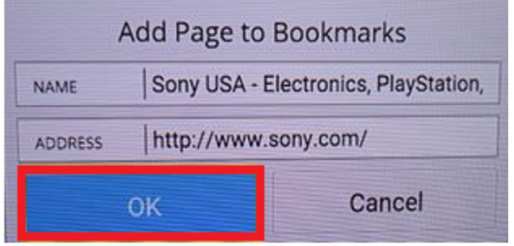 Chọn OK khi màn hình Add Page to Bookmarks (Thêm trang vào dấu trang)