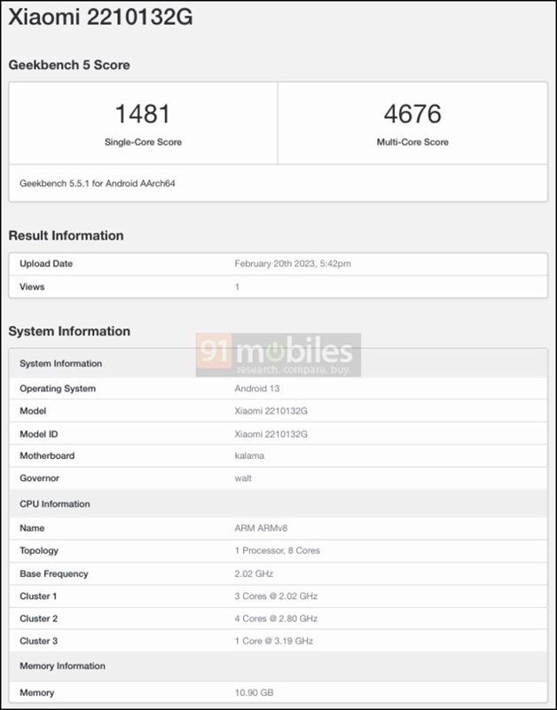 Xiaomi 13 Pro đạt được 1.481 điểm đơn lõi và 4.676 điểm đa lõi Xiaomi 13 Pro đạt được 1.481 điểm đơn lõi và 4.676 điểm đa lõi